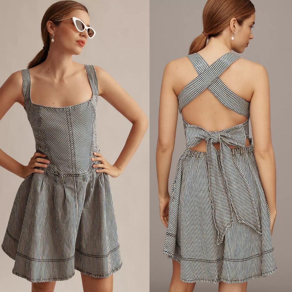 EUC Anthropologie Pilcro Tie-Back Denim Cotton Mini Dress - Small